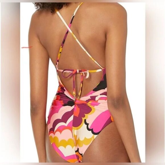 Trina Turk FAN FAIRE TWIST BACK HALTER PLUNGE ONE PIECE SWIMSUIT - Picture 3 of 9